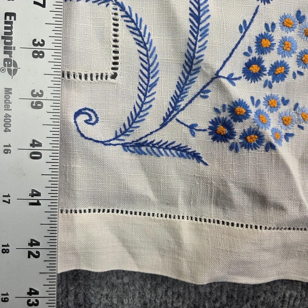 2 Vintage Hand Stitched Table Runner Floral design Blue Bonnet‎ Cottagecore